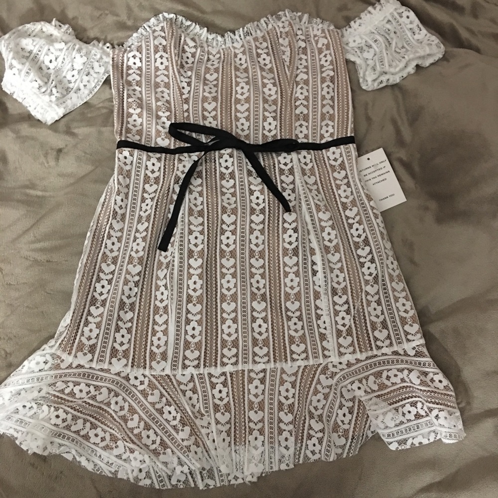 Lace off the shoulder mini dress